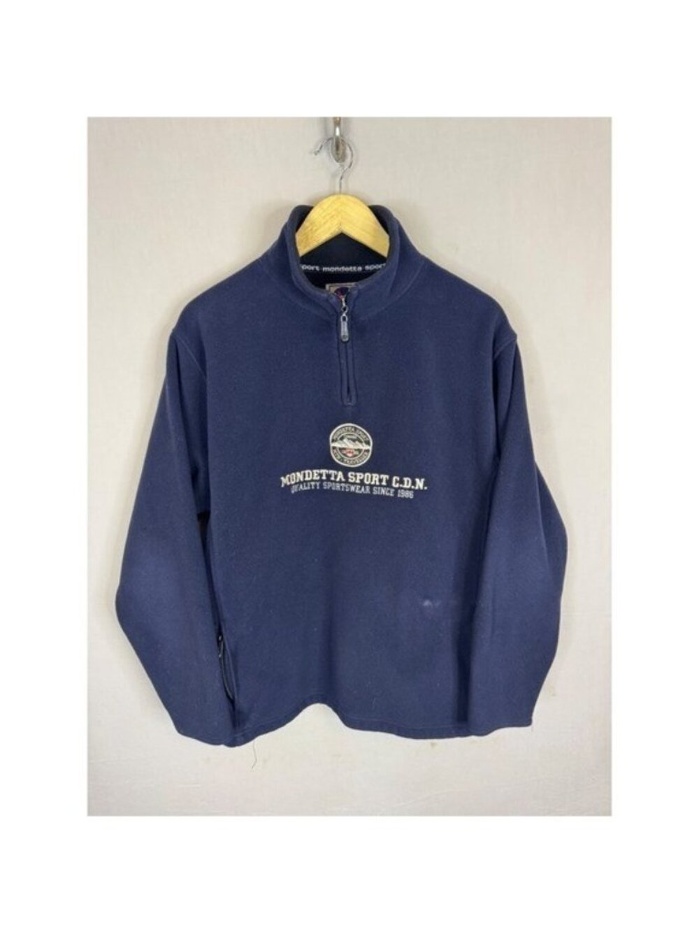 Mondetta Sport C.D.N. Navy Blue Fleece Quarter Zip Pullover Mens Large Vintage